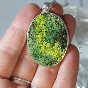 Moss Necklace, Silver Jewelry, Terrarium Pendant
